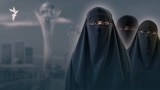 Collage / cover Image for an Azattyq's article about the ban on face-covering clothing (niqab, burqa) in Kazakhstan